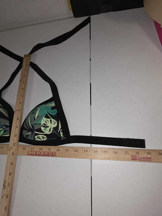 PINK Victoria's Secret Black Halter Bikini Top with Green Tropical Leaf Print - Picture 15 of 17